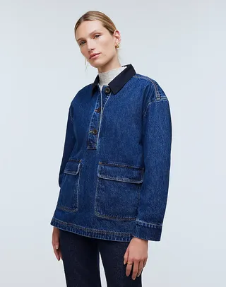 Madewell, Denim Oversized Pullover Jacket in Willmont Wash