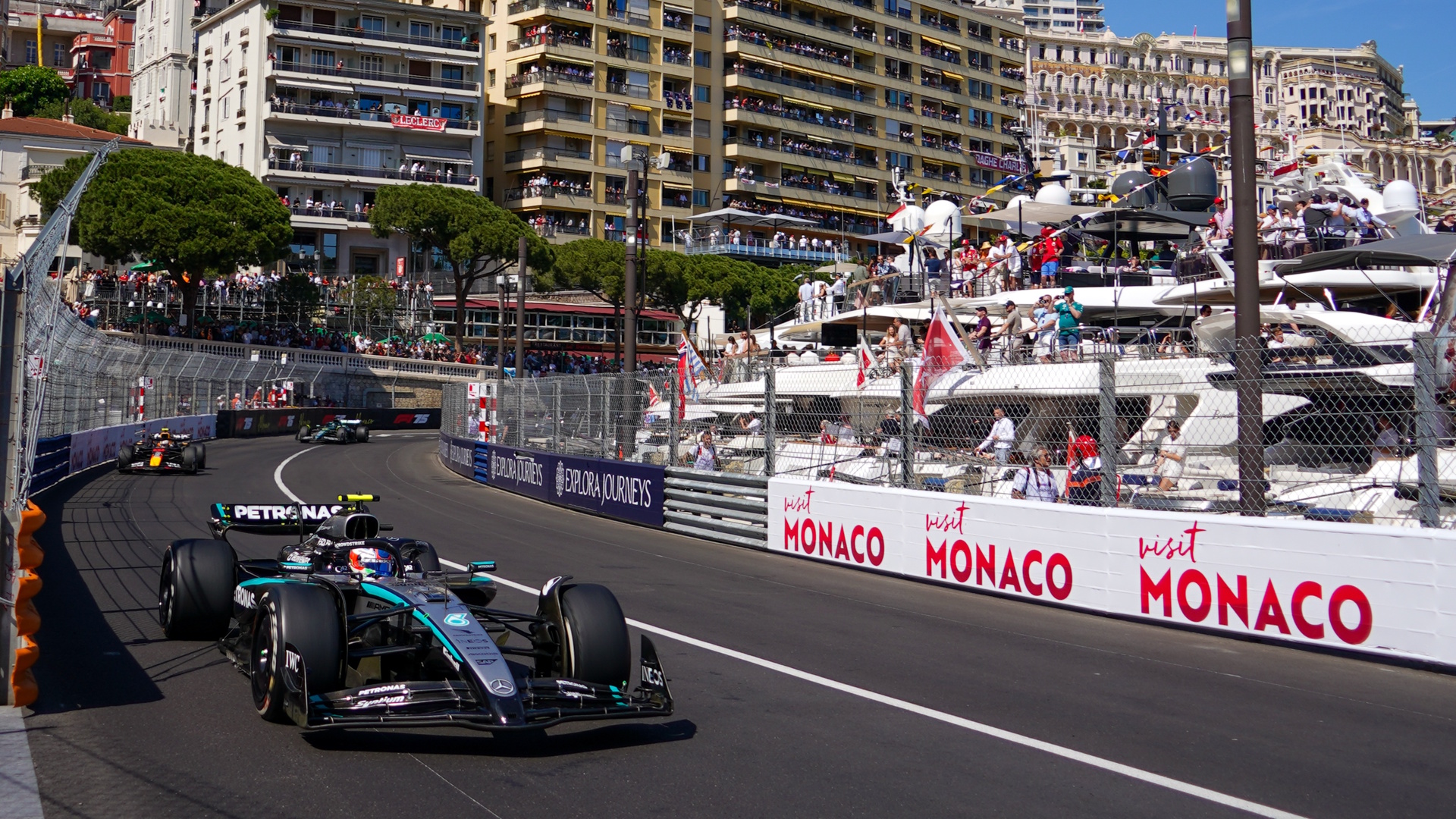 Kimi Antonelli of Italy drives the Mercedes during the Monaco Grand Prix.
