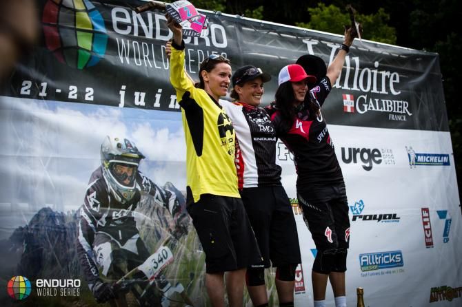 Women's podium at the EWS in Valloire
