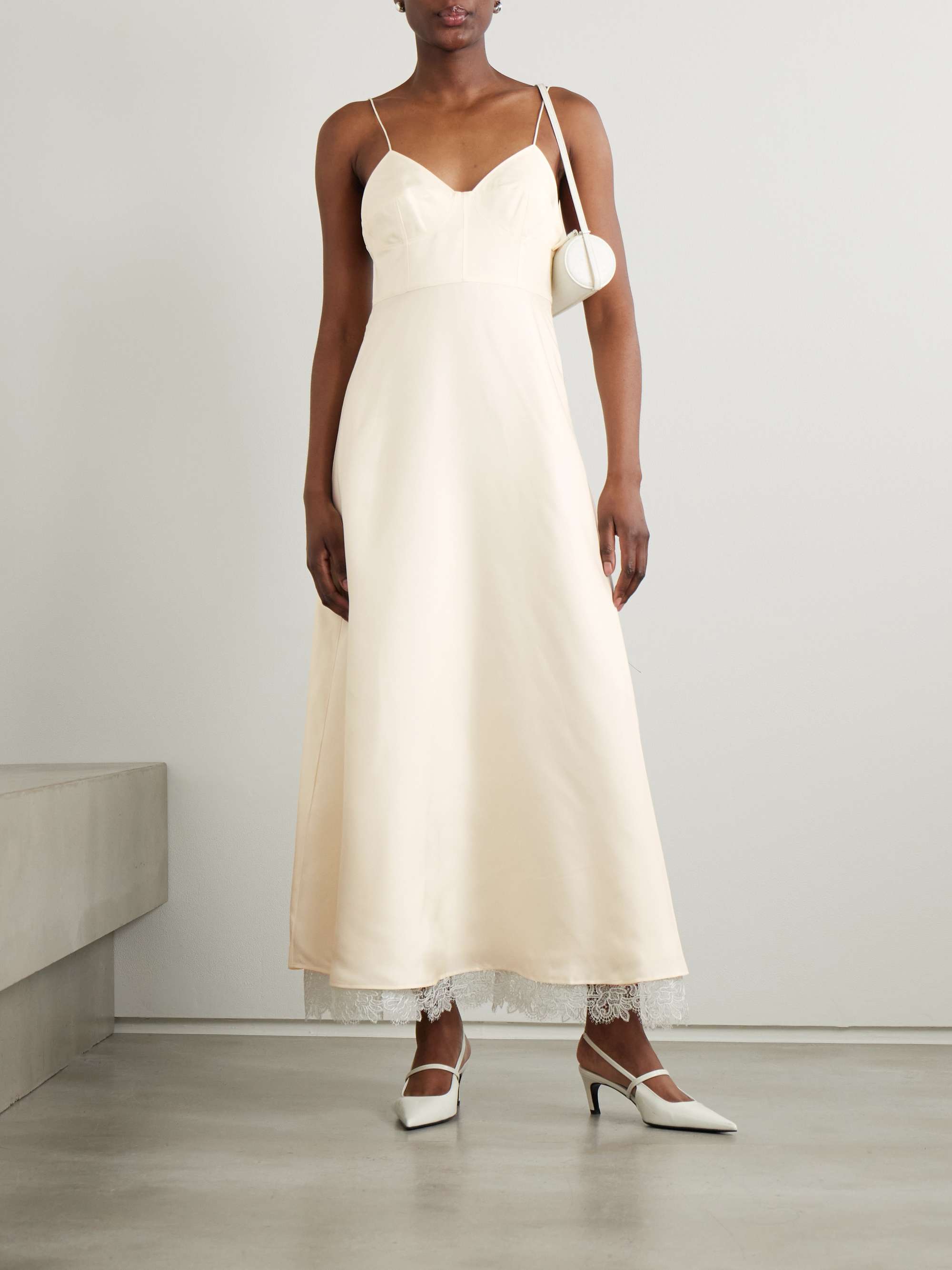 Tie-Back Lace-Trimmed Silk Maxi Dress