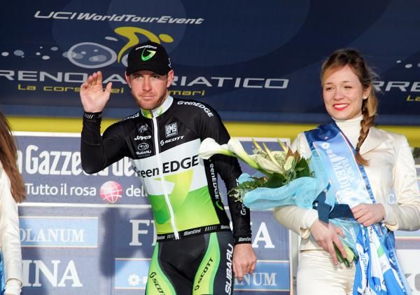 Matthew Goss (GreenEdge) heads onto the leader's podium