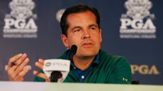 Derek Sprague talks to the press