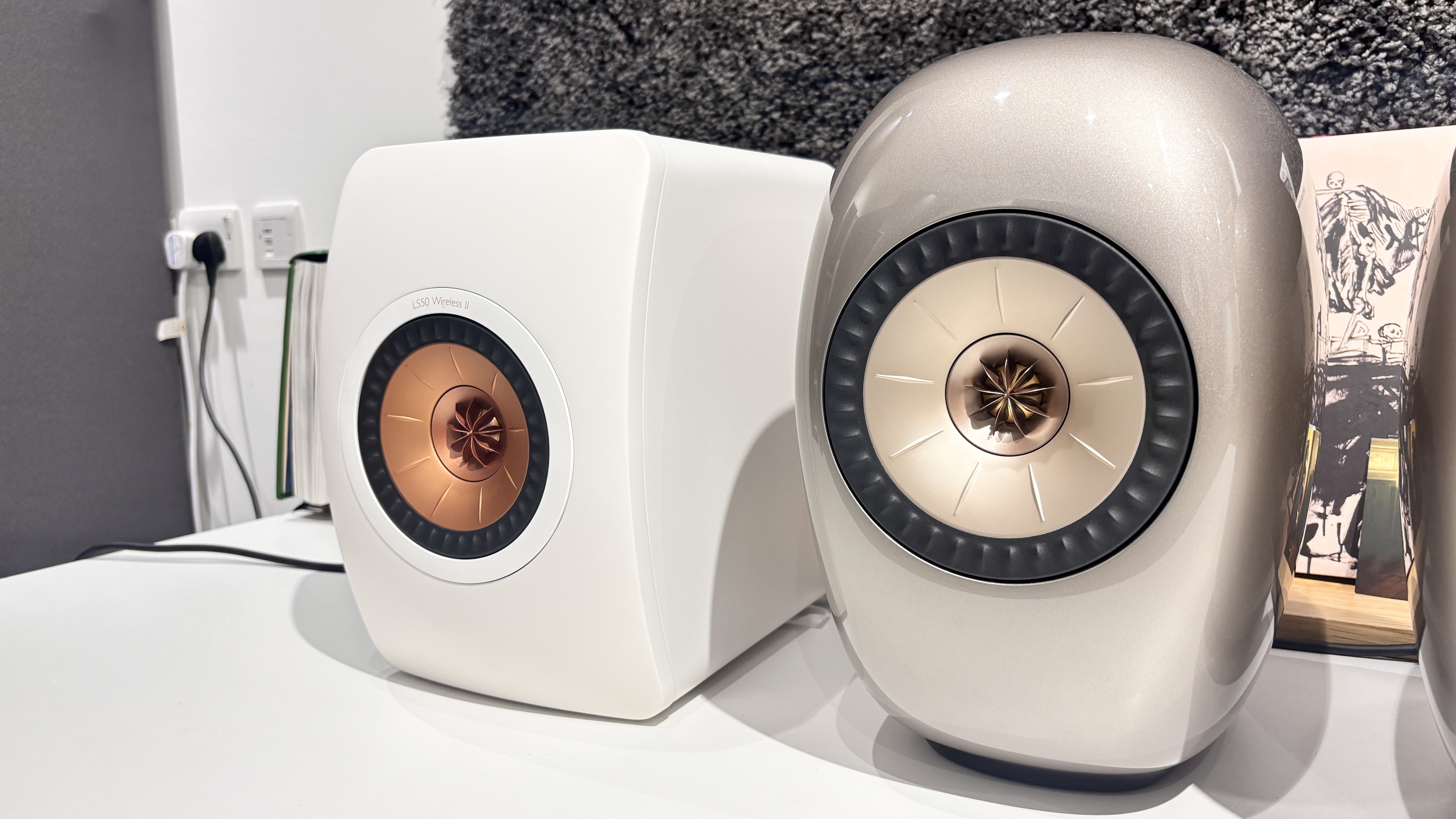 KEF LS50 Wireless II vs KEF LS Luxe wireless speaker system speakers placed side by side