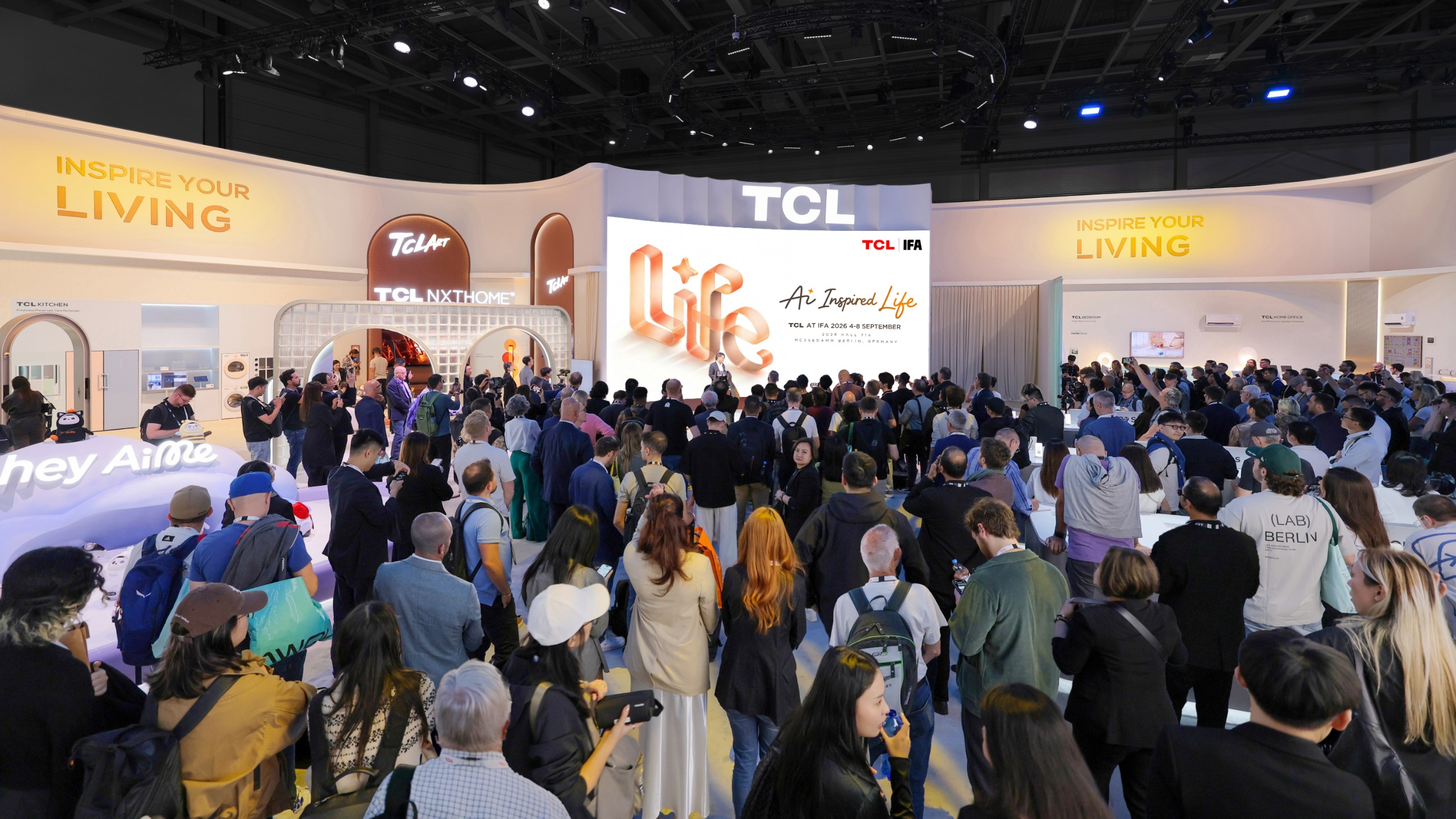 TCL's booth at IFA 2026 showing crowds in front of a stage