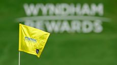 A Wyndham Championship flag blows in the wind