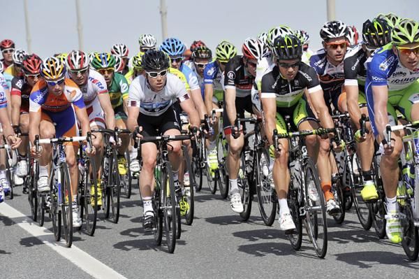 Mark Cavendish (Sky) rolls along in the peloton.