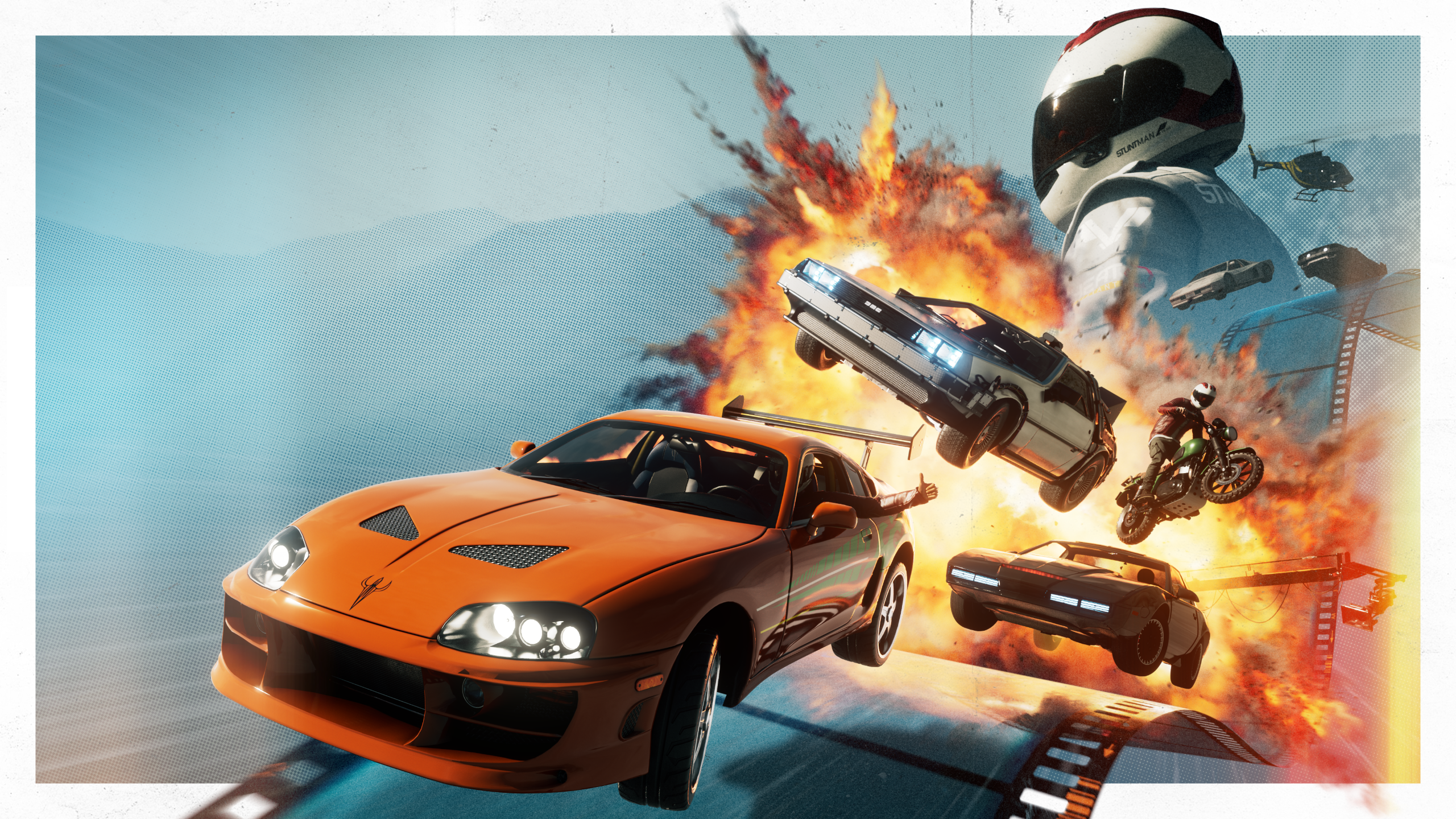 Screens from a racing game set in classic film IP