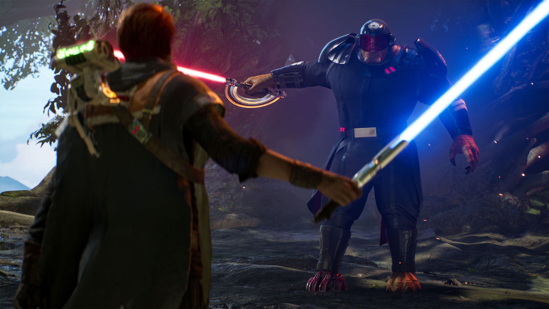 A lightsaber duel in Star Wars Jedi: Fallen Order