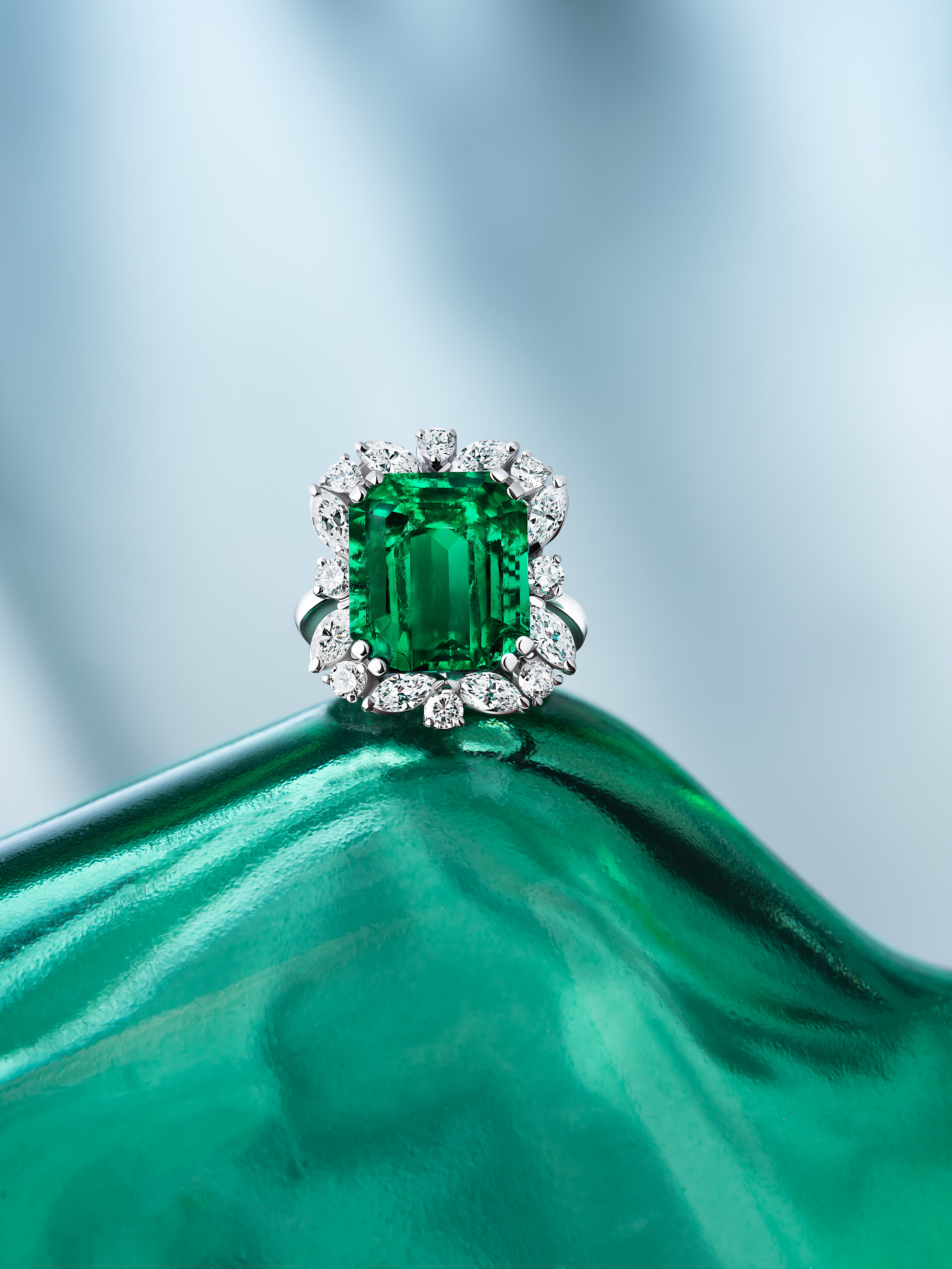 Emerald and diamond ring