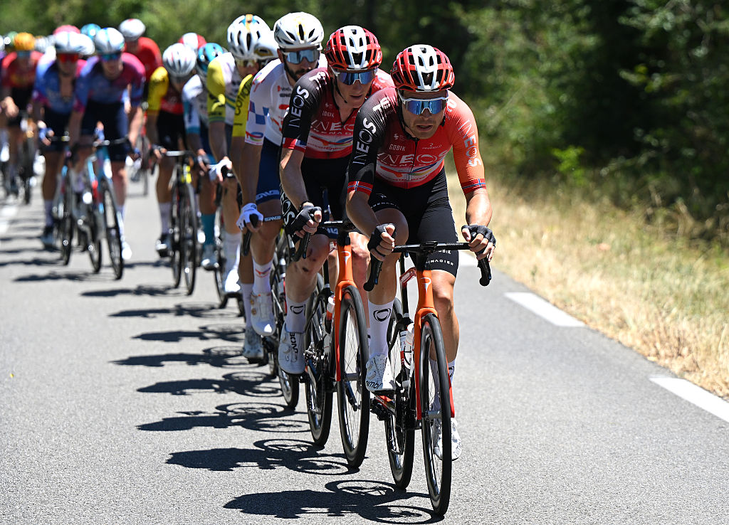 HAUTACAM, FRANCE - JULY 17: (L-R) Connor Swift of Great Britain and Tobias Foss of Norway and Team INEOS Grenadiers during the 112th Tour de France 2025, Stage 12 a 180.6km stage from Auch to Hautacam 1519m / #UCIWT / on July 17, 2025 in Hautacam, France. (Photo by Dario Belingheri/Getty Images)