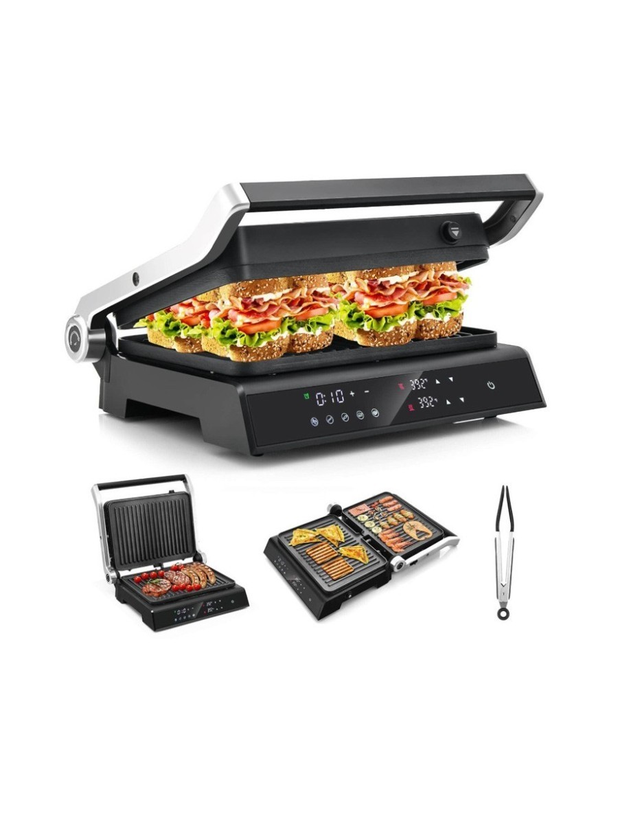 Costway, Costway - Electric Panini Press Grill Sandwich Maker With Led Display & Removable Drip Tray - Black