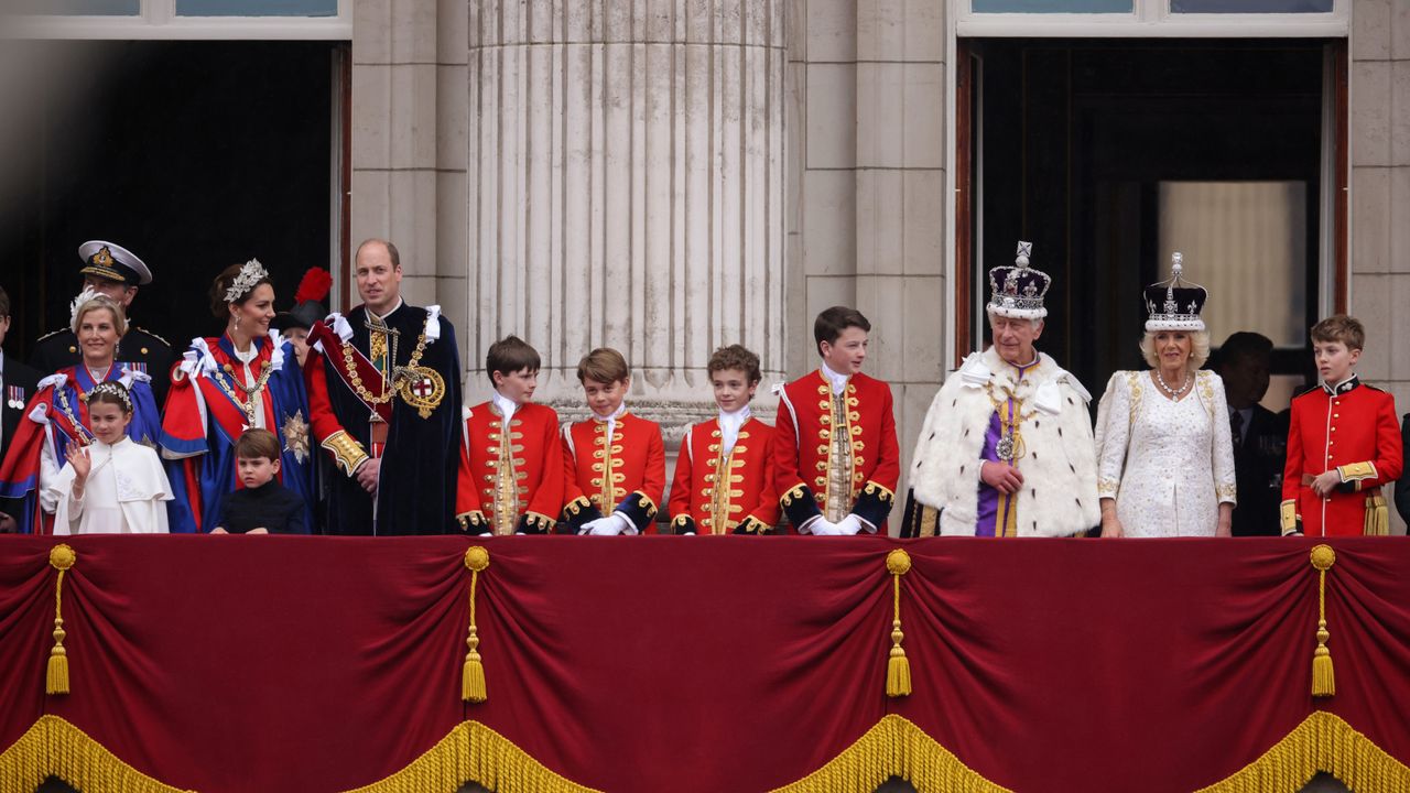 King Charles III and Queen Camilla waves from The Buckingham Palace balcony during the Coronation of King Charles III and Queen Camilla on May 06, 2023 in London, England. The Coronation of Charles III and his wife, Camilla, as King and Queen of the United Kingdom of Great Britain and Northern Ireland, and the other Commonwealth realms takes place at Westminster Abbey today. Charles acceded to the throne on 8 September 2022, upon the death of his mother, Elizabeth II. (Photo by Samir Hussein/WireImage)