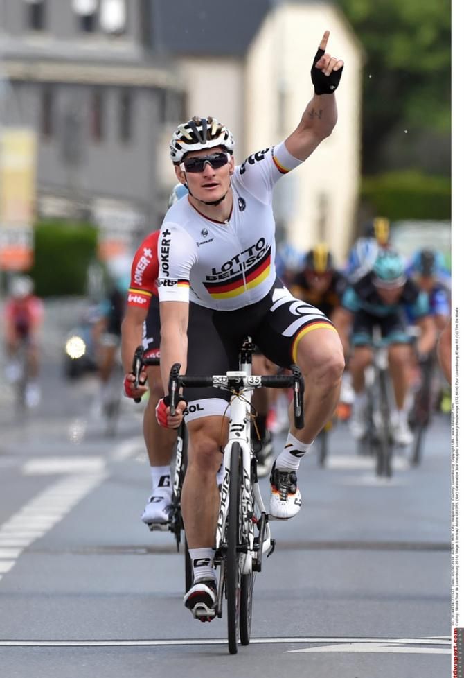 Andre Greipel (Lotto-Belisol) celebrates stage 1 victory