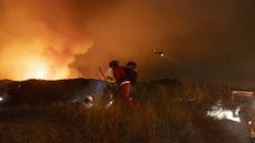 Firefighters work to put out the Palisades fire