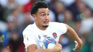 Marcus Smith of England runs with the ball ahead of England vs Samoa at the Rugby World Cup France 2023. 