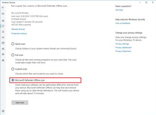 Microsoft Defender Offline scan option