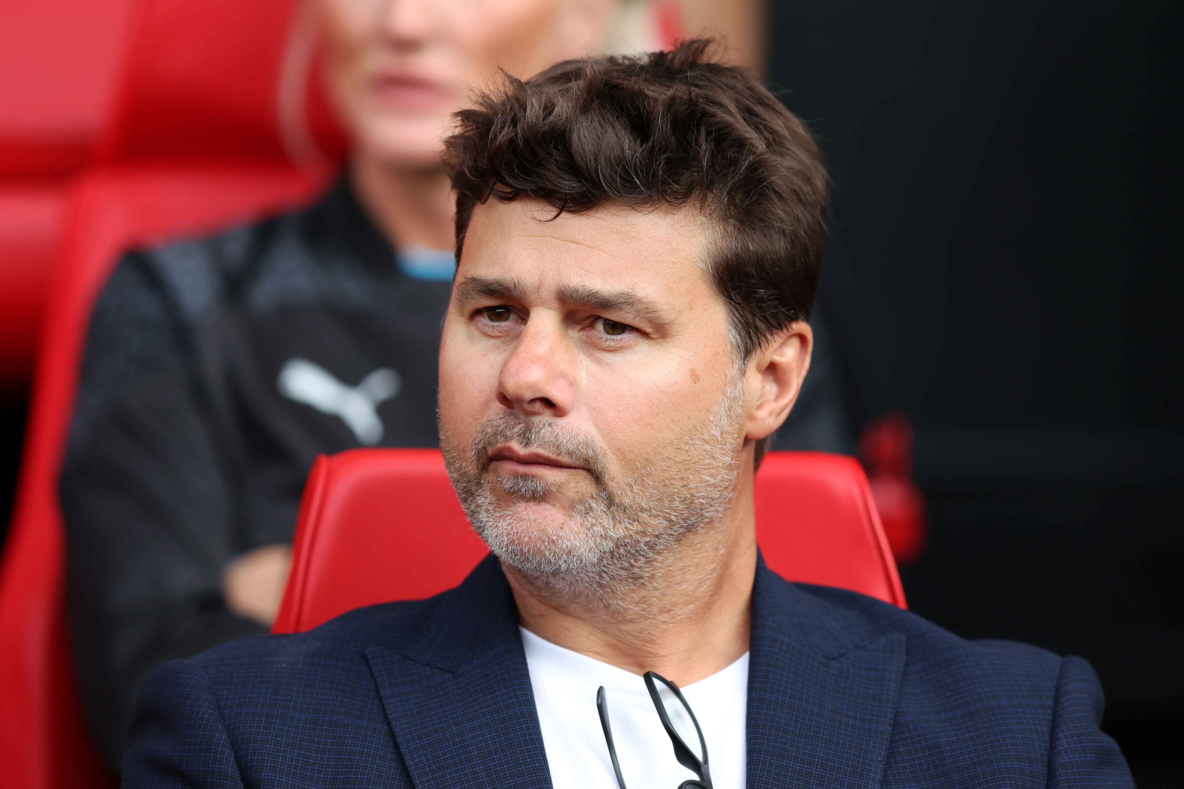 MANCHESTER, ENGLAND - JUNE 11: Mauricio Pochettino, Manager of World XI looks on during Soccer Aid for Unicef 2023 at Old Trafford on June 11, 2023 in Manchester, England. (Photo by Matt McNulty/Getty Images)