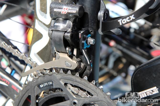 Campagnolo's new EPS chain guard is made of machined aluminum.