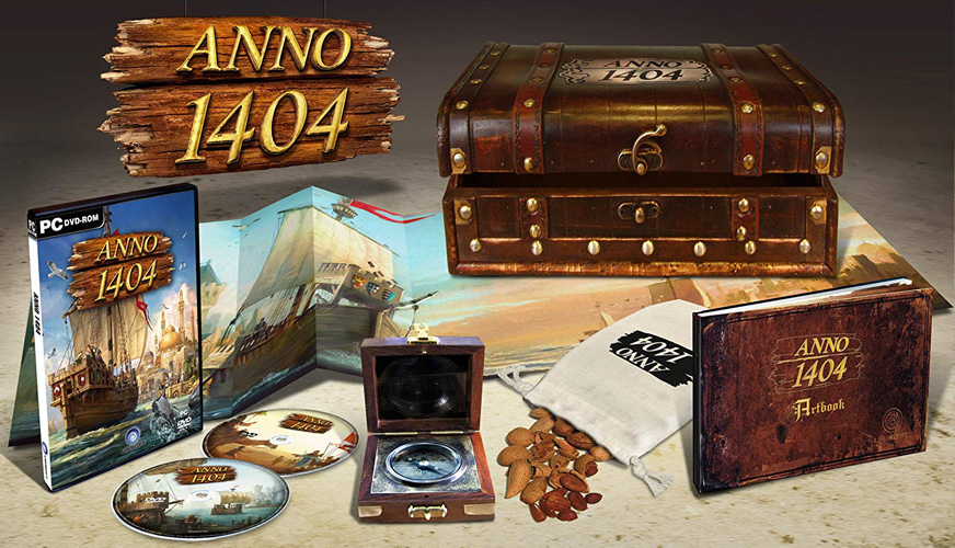 Anno 1404 collector's edition spread including compass