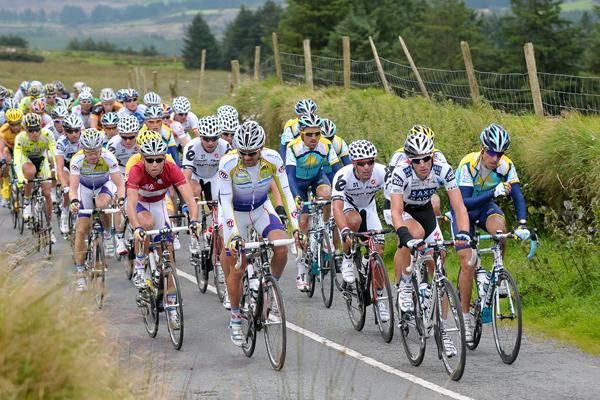 The peloton winds its way up the ascent of Musheramore.