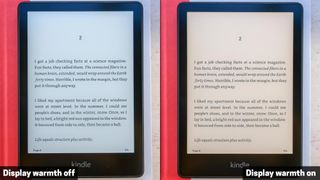 The Kindle Paperwhite 2021 with display warmth off and on