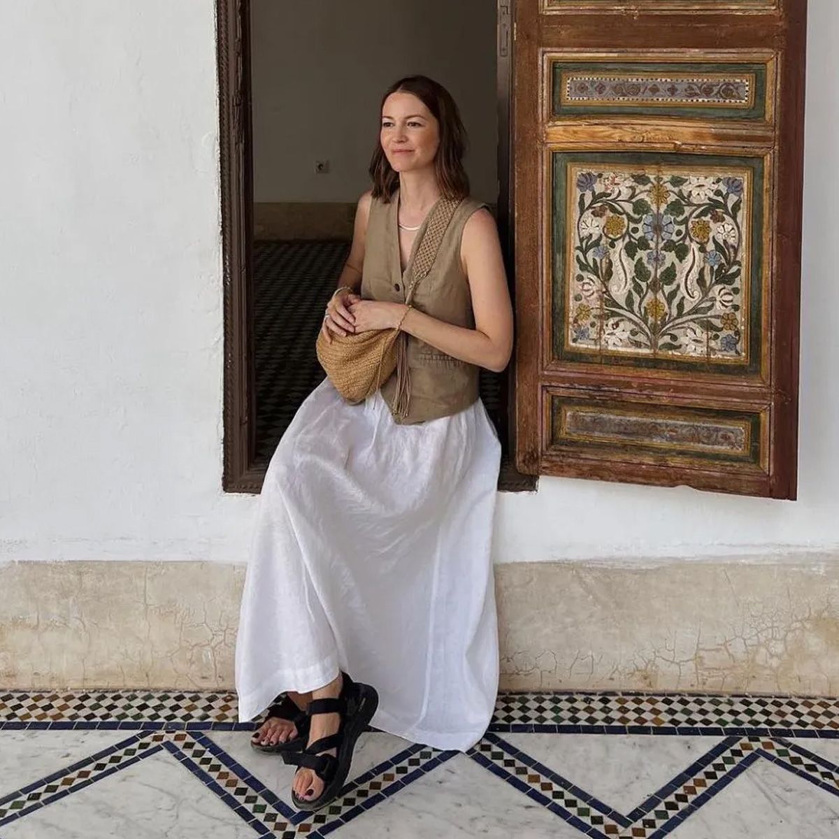 knee length dresses for ladies Baltic Born Womens Katherine Maxi Dress | Cream + Rust Floral