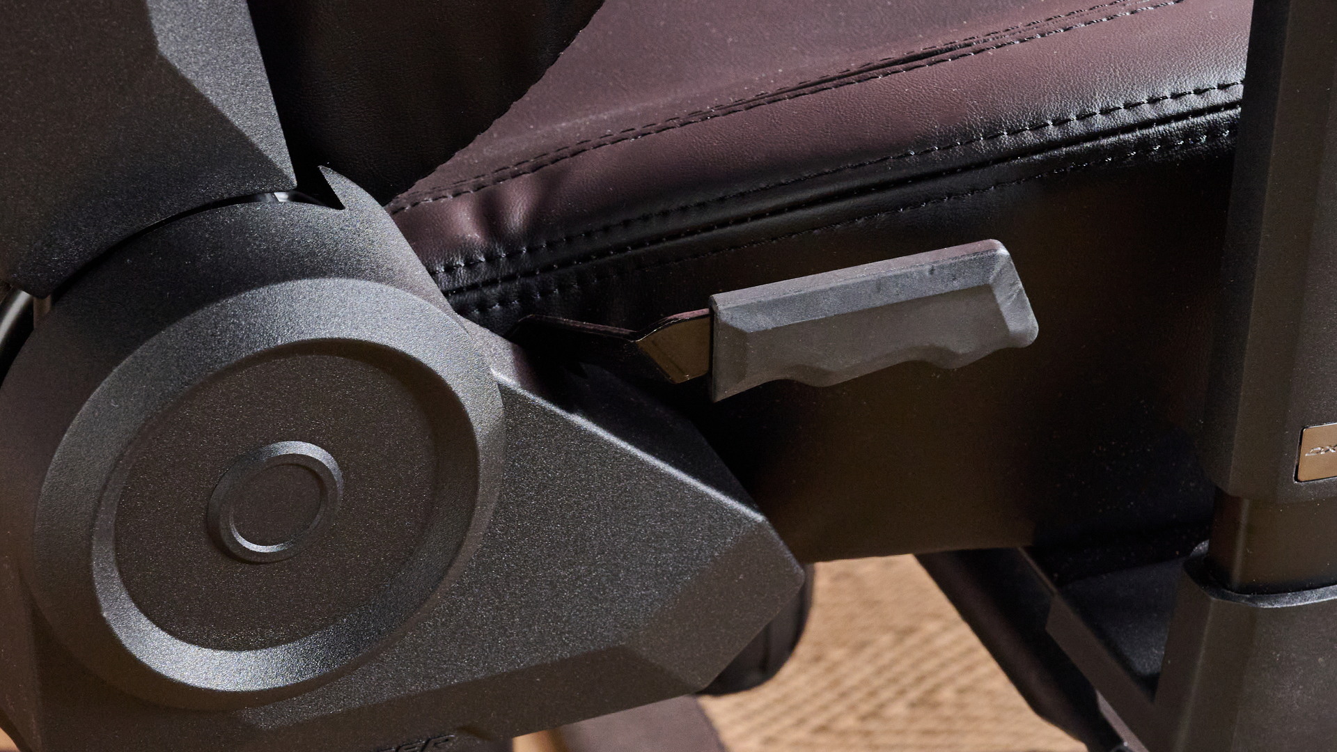 Close-up of recline lever on DXRacer Craft