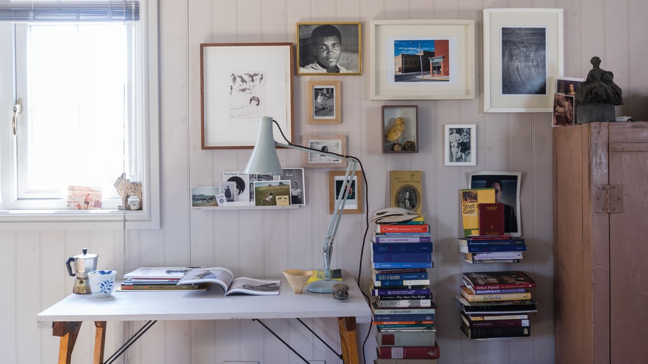 A home office painted in Cornforth White No.228, Farrow &amp; Ball