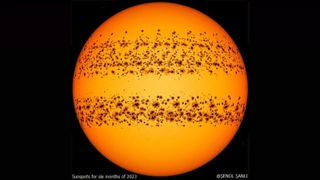 Thousands of sunspots cover the sun in a time-lapse image for the first six months of 2023