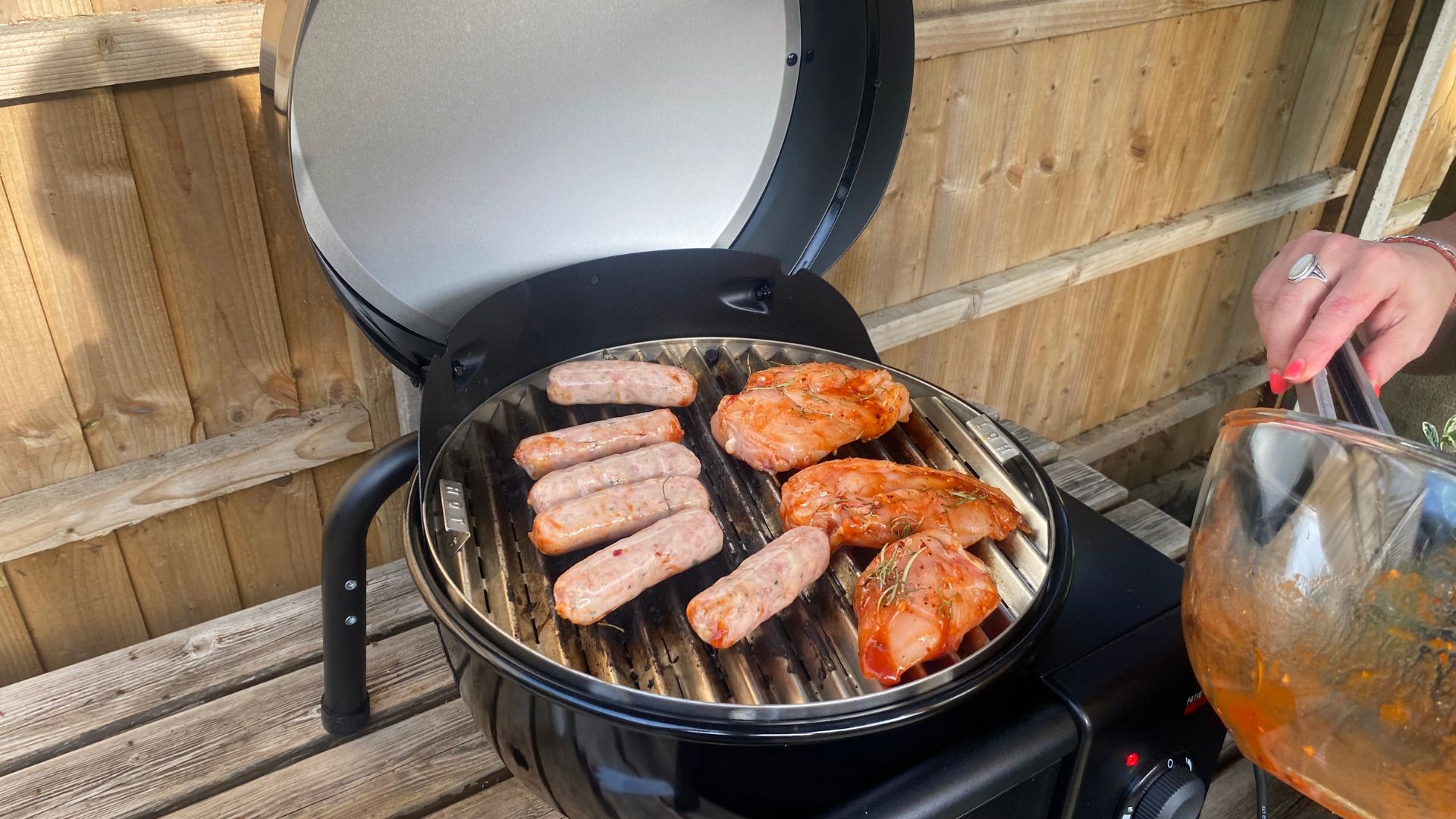 The Char-Broil Patio Bistro Cube E Barbecue pictured in tester Annalise Desmond's garden during testing