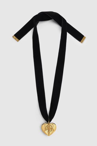 Chunky Heart Velvet Choker - Black and Gold