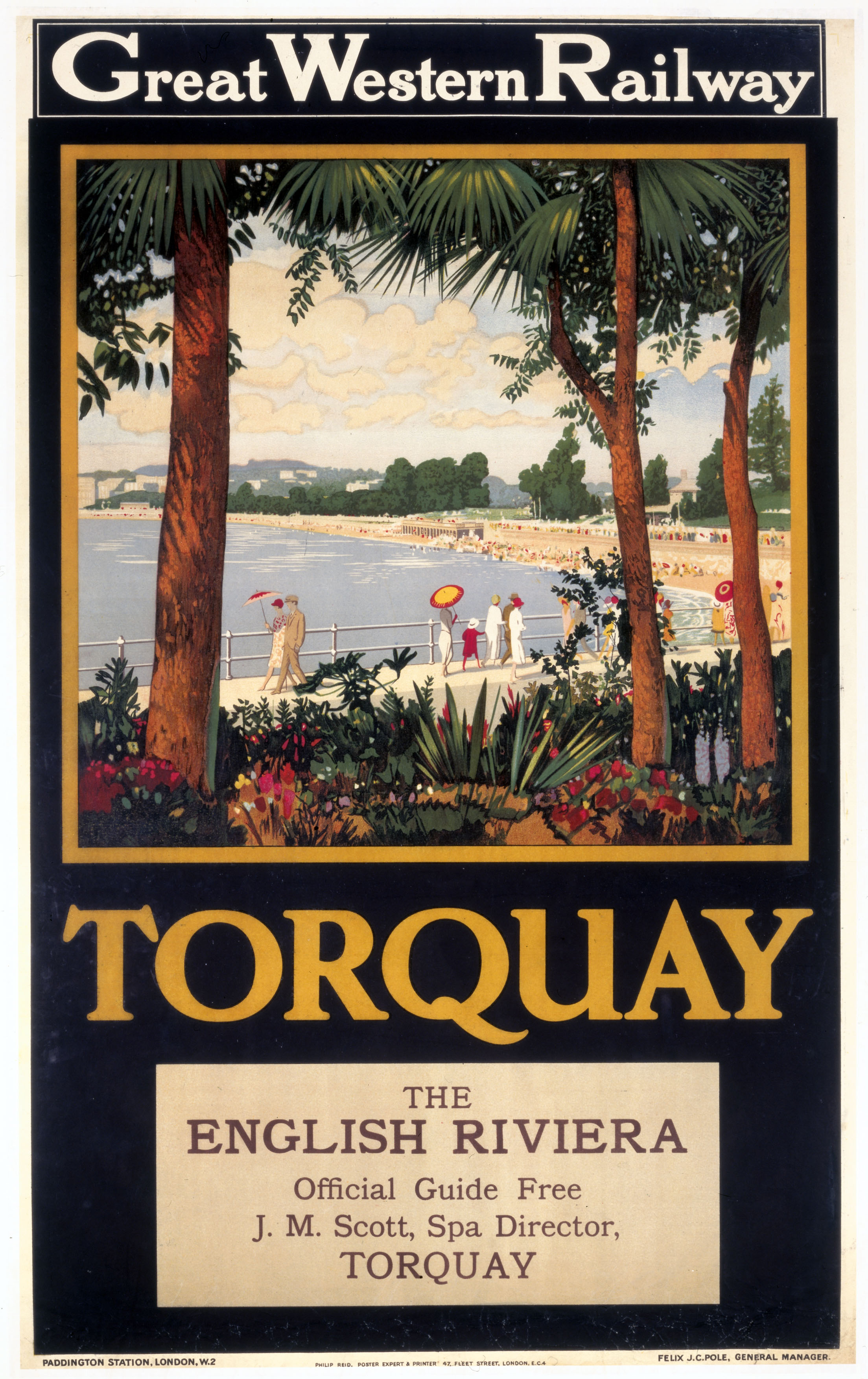 Great Western Railway poster of promenade and beach with gardens in foreground