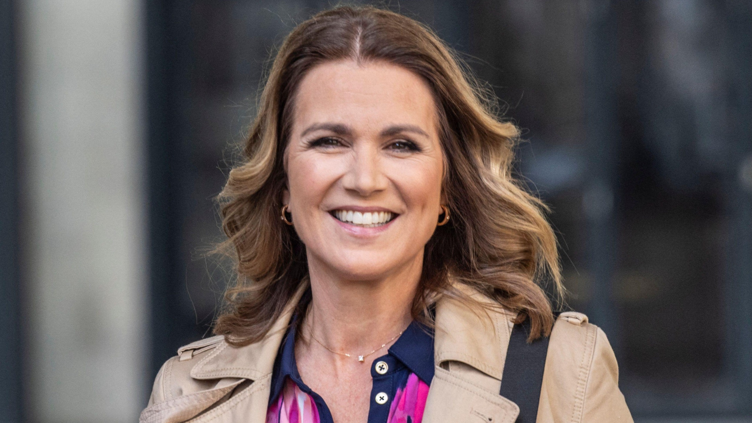 Susanna Reid, broadcaster, is pictured smiling in London in April 2026
