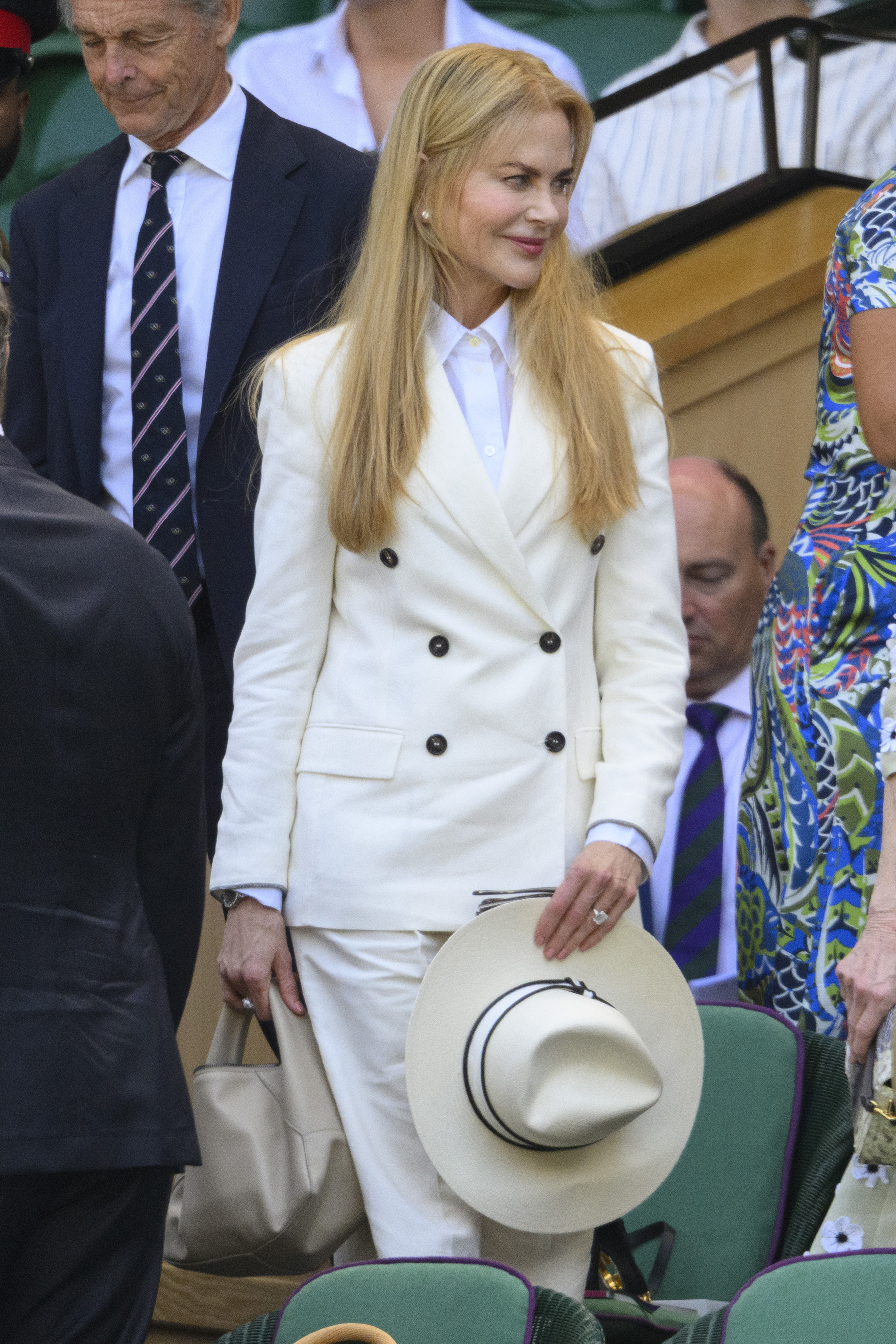Nicole Kidman arriving at Wimbledon 2025 in a white suit