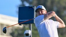 Mackenzie Hughes hits driver at the 2024 Farmers Insurance Open