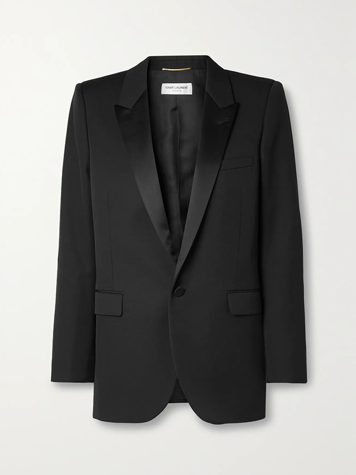 SAINT LAURENT, Tube Satin-Trimmed Grain De Poudre Wool Blazer