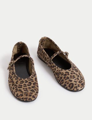 Leather Leopard Print Mary Jane Ballet Pumps