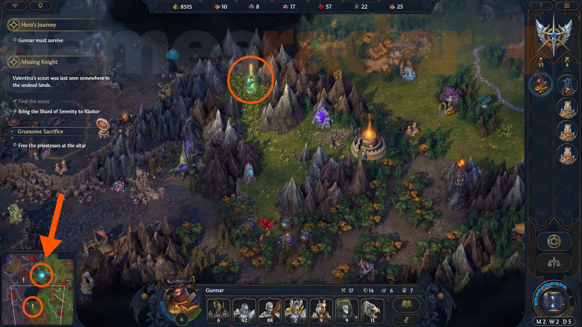 The Heroes Olden Era Shard of Serenity and the portal to reach it are marked on the in-game map.