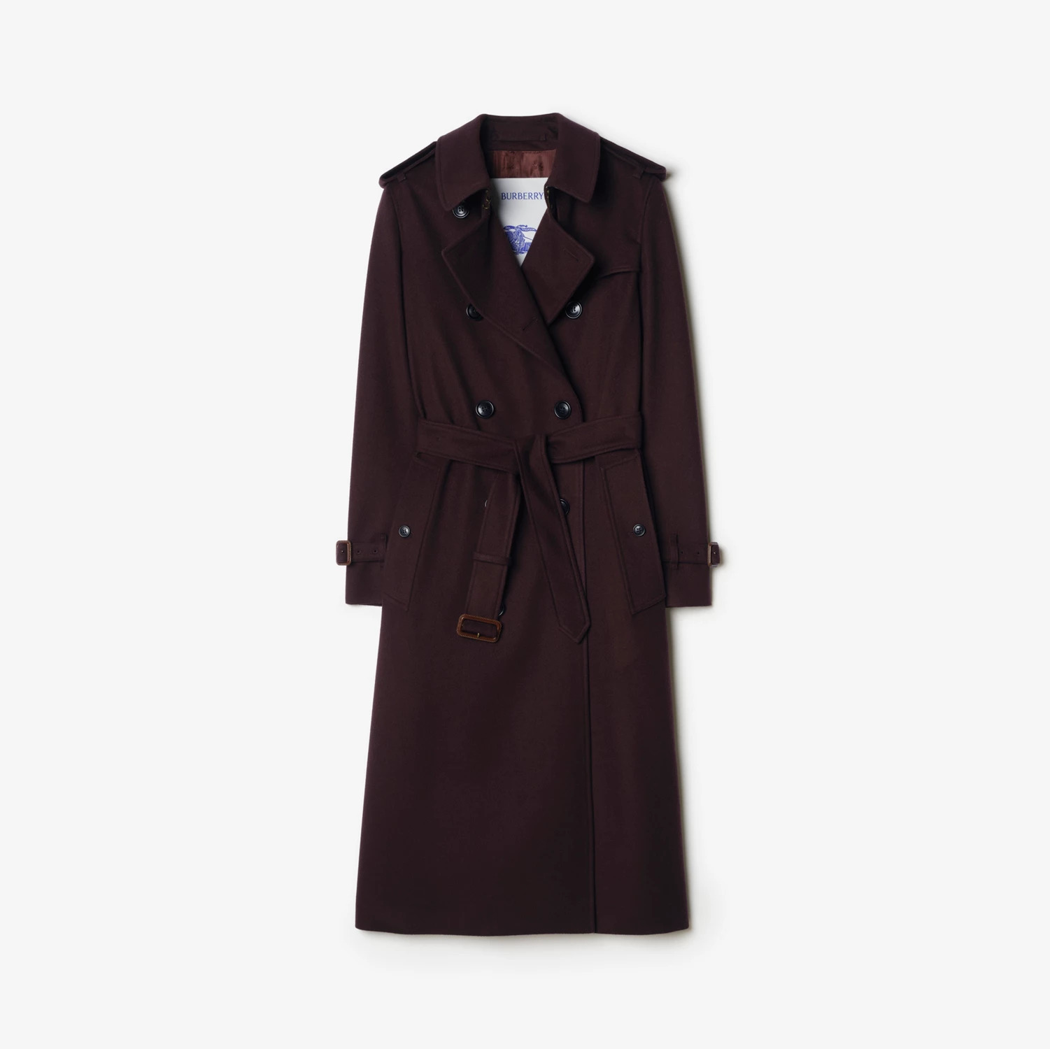 An image of a mulberry-coloured trench coat from Burberry