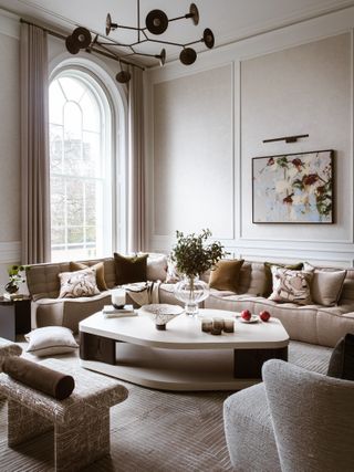 A curved sofa in the living room