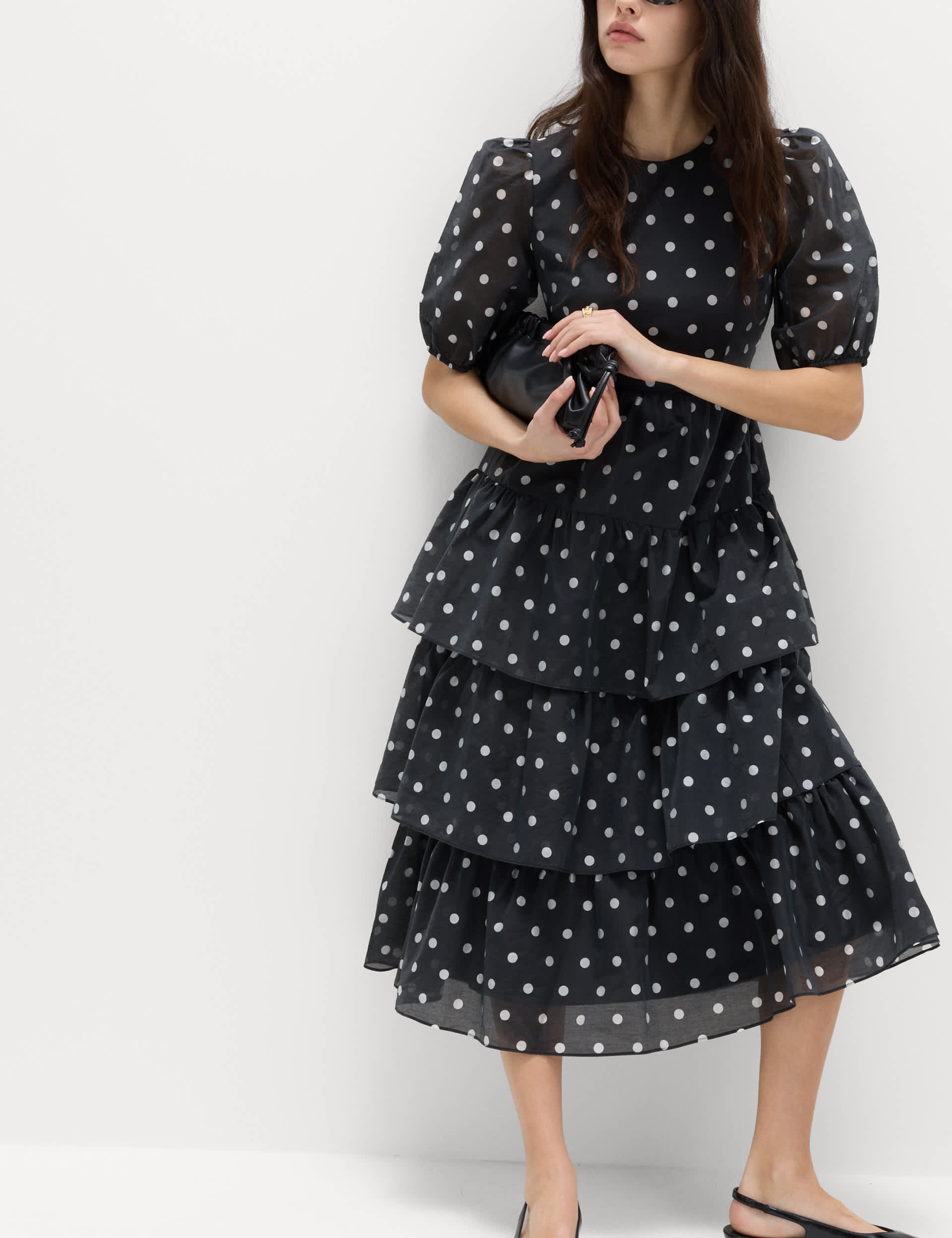 Lyocell Rich Polka Dot Midi Tier Dress