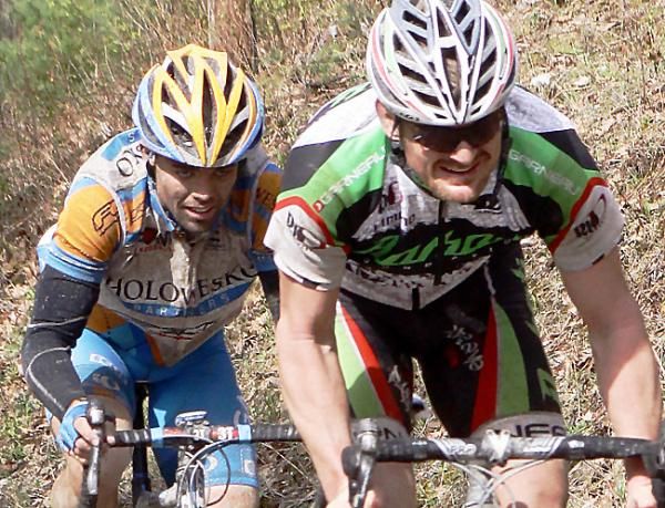 Floyd Landis (Bahati Foundation) mounts the final and decisive move of the day with Caleb Fairly (Holowesko Partners) in tow.