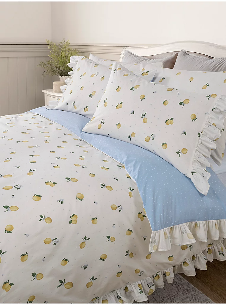 George Home, Stacey Solomon White &amp;amp; Lemon Frill Trim Cotton Duvet Set