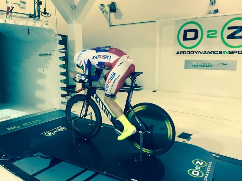 Alexander Kristoff working on the most aerodynamic time trial position while in the win tunnel