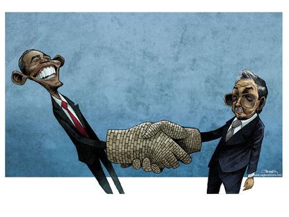 Political cartoon Obama Castro Manela
