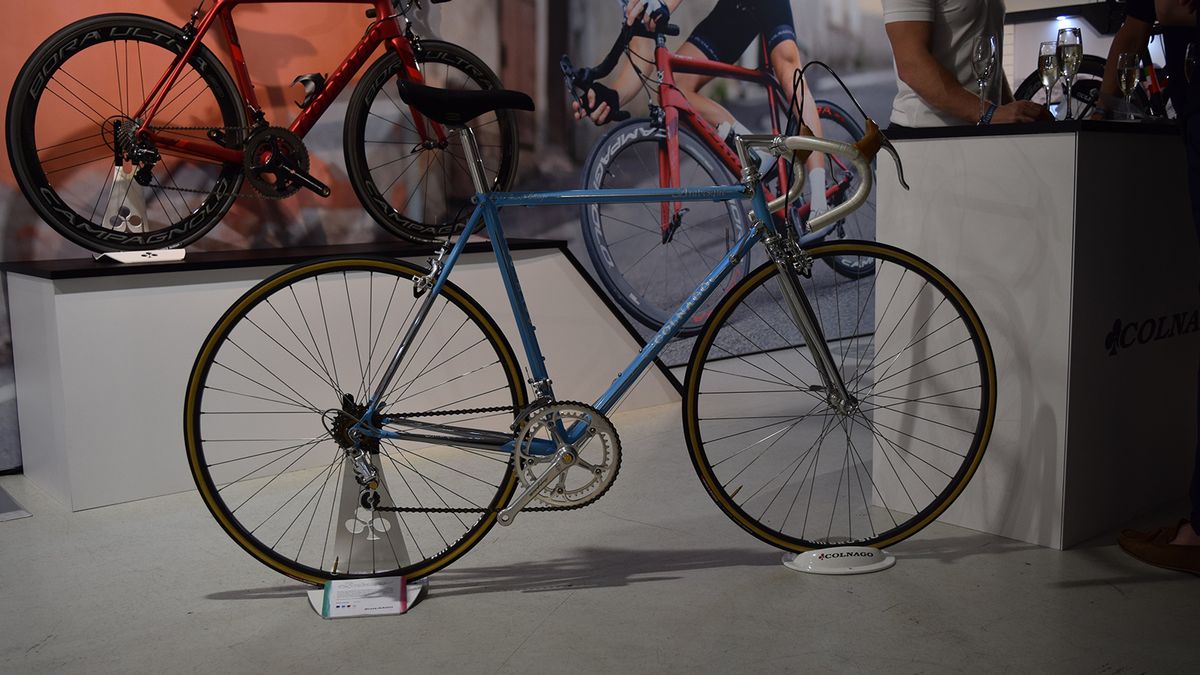 Colnago had some of their historical frames alongside the modern carbon models