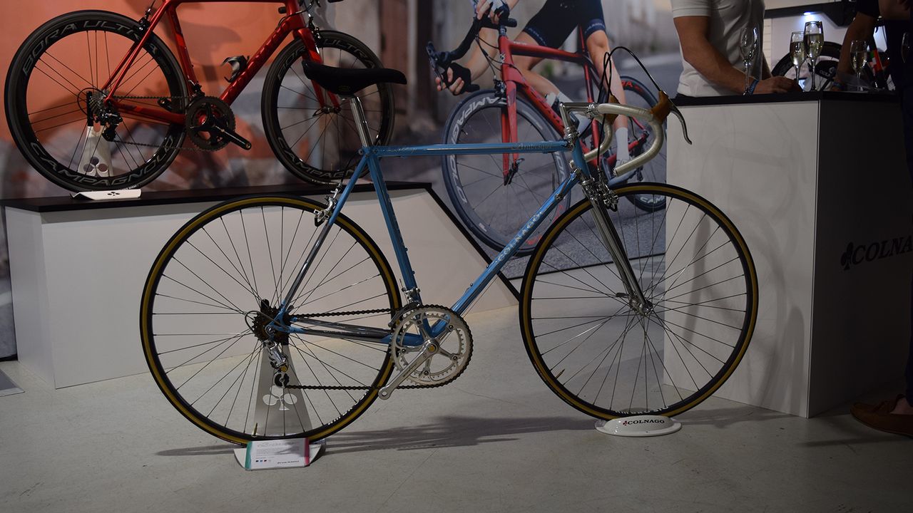 Colnago had some of their historical frames alongside the modern carbon models
