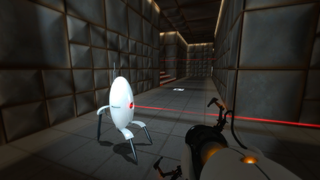 An image of a Portal test chamber with reversed wall textures.