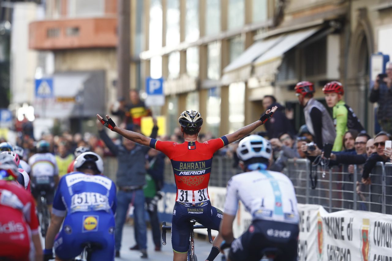The peloton could only watch as Vincenzo Nibali celebrated his win