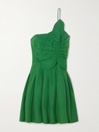 Lea One-Shoulder Pleated Linen-Blend Mini Dress